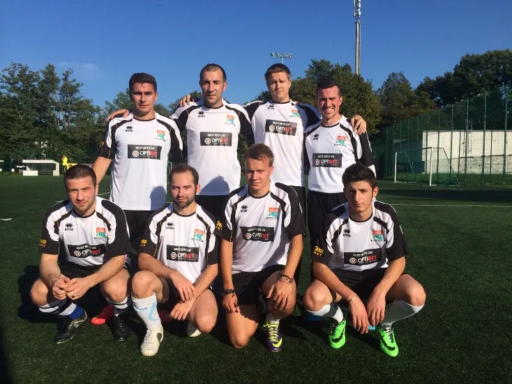 An early Rumori team on an artificial pitch